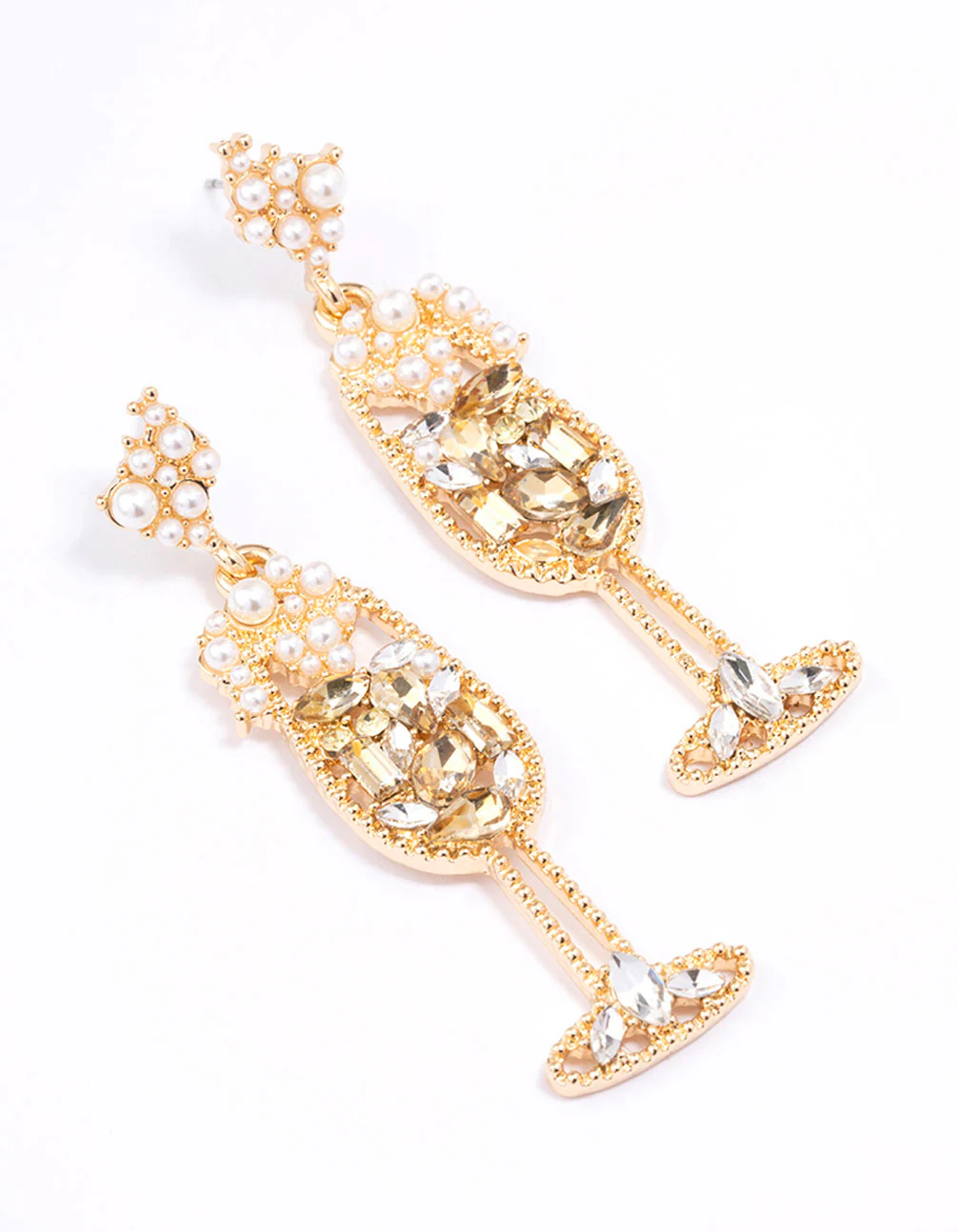 Gold Diamante Wine Glass Drop Earrings