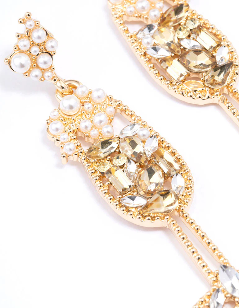 Gold Diamante Wine Glass Drop Earrings - Image 2