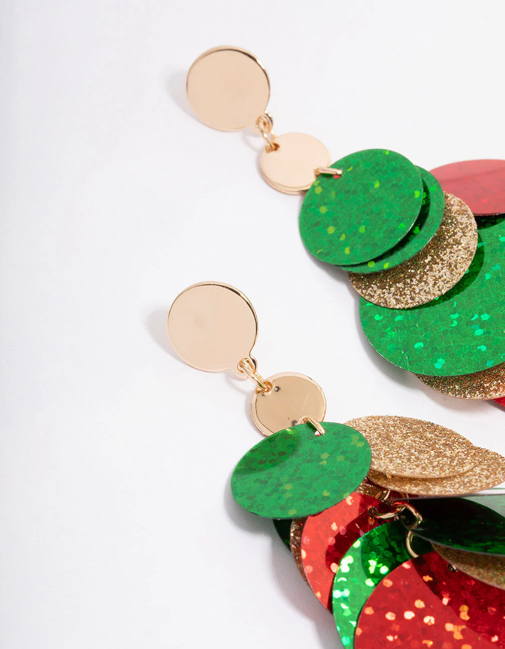 Gold Dangly Sequined Disc Drop Earrings - Image 2