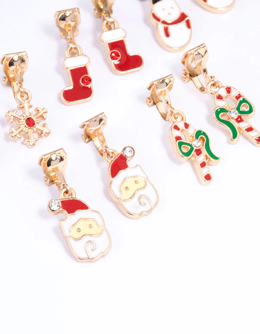 Gold Christmas Clip On Drop Earrings 5-Pack - Image 2