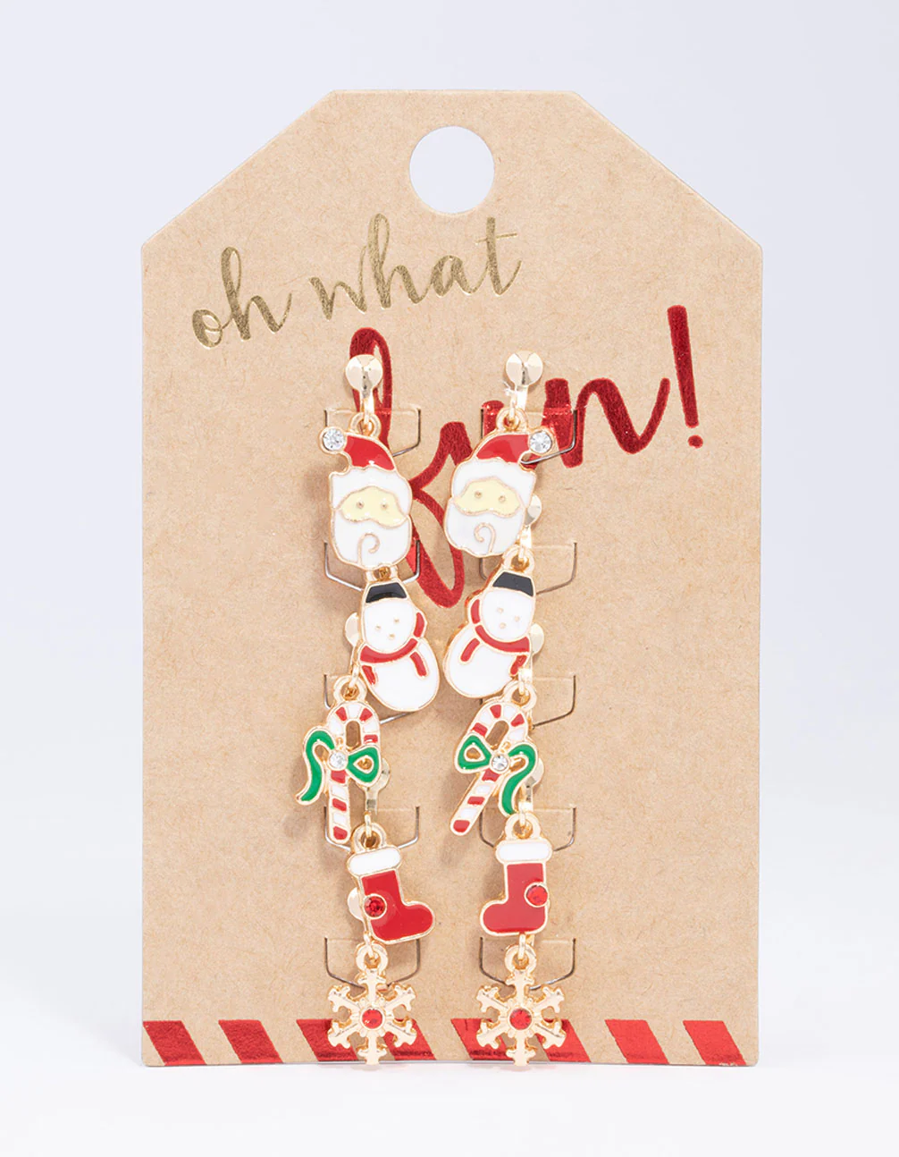 Gold Christmas Clip On Drop Earrings 5-Pack - Image 3