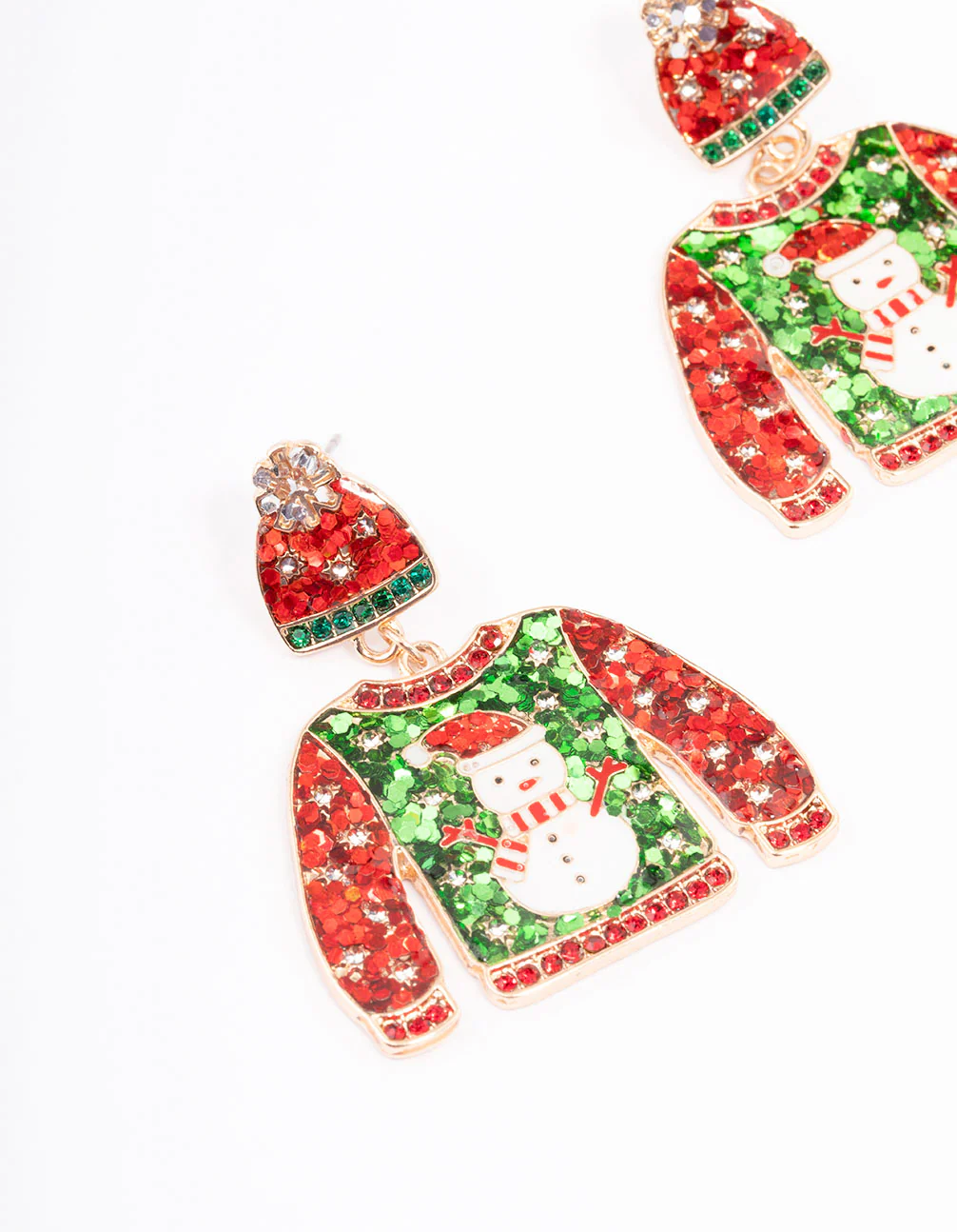 Gold Glitter Christmas Jumper Drop Earrings - Image 2