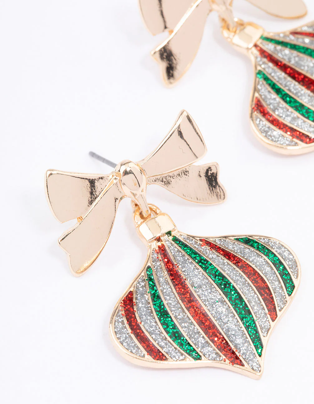 Gold Glitter Bauble & Bow Drop Earrings - Image 2