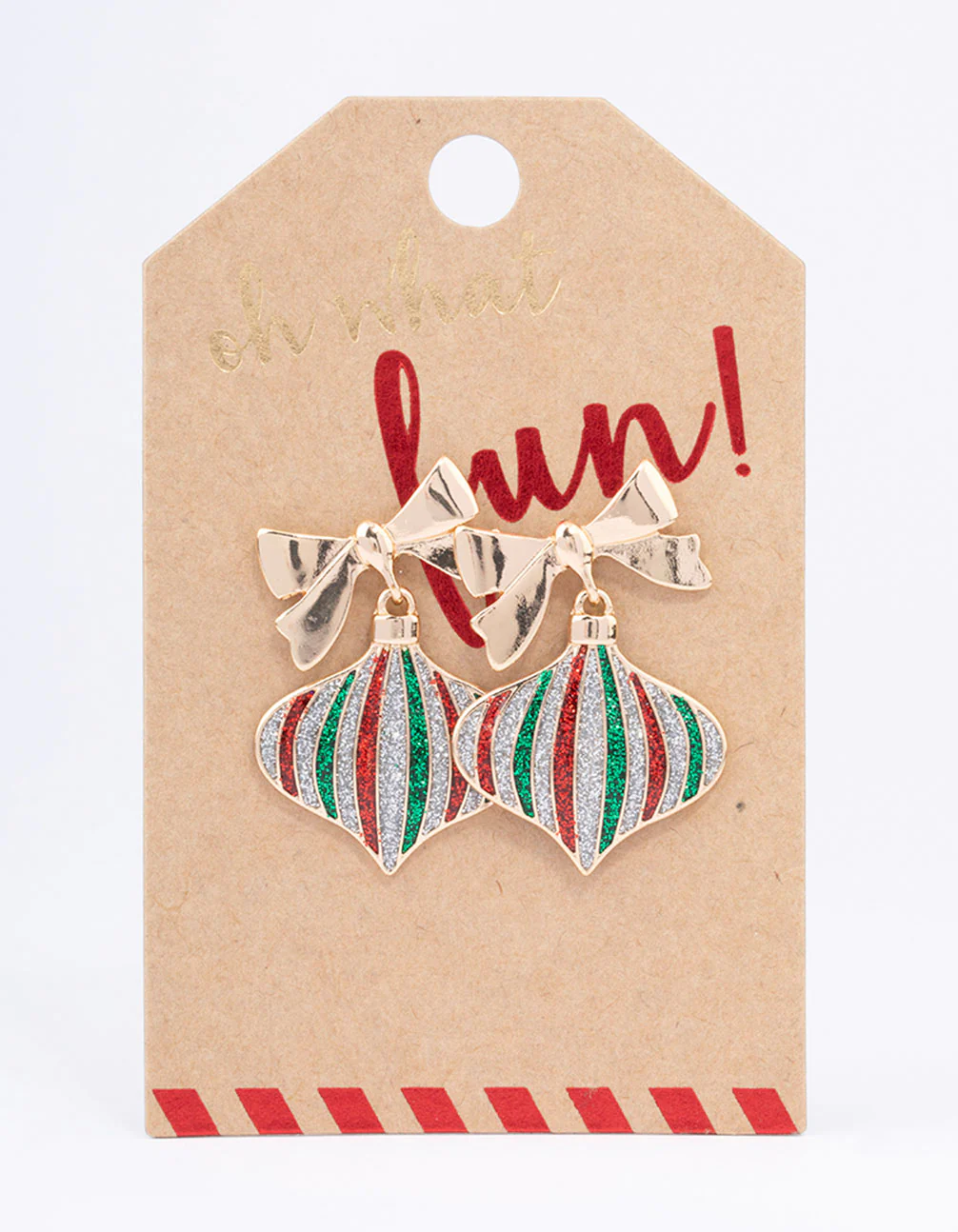 Gold Glitter Bauble & Bow Drop Earrings - Image 3