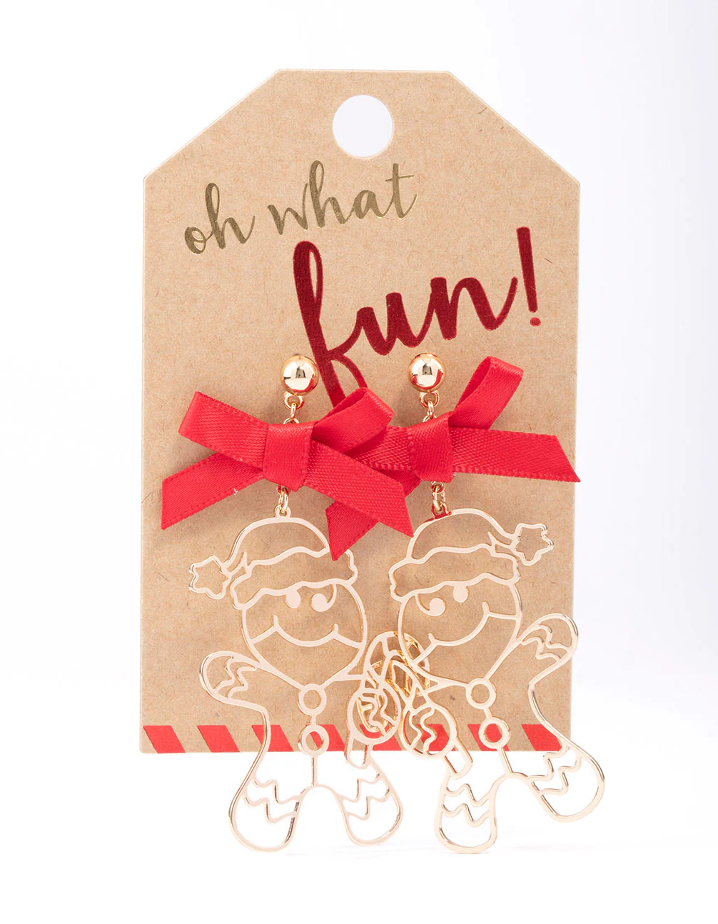 Gold Gingerbread Man Bow Drop Earrings - Image 3