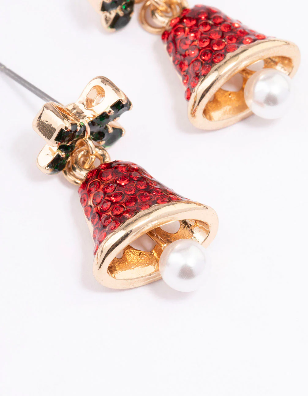 Green & Red Diamante Bell Drop Earrings - Image 2