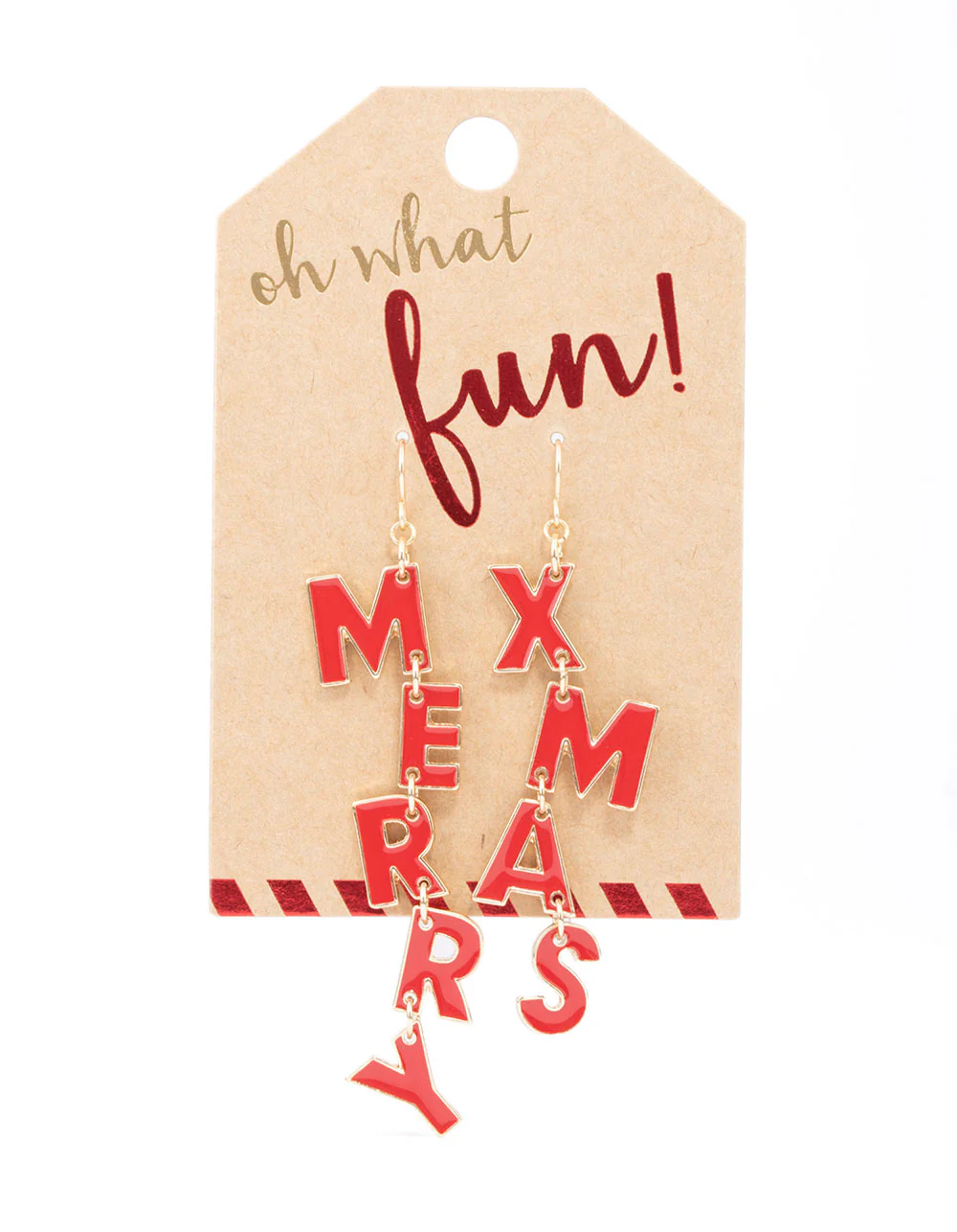 Gold Merry Christmas Enamel Drop Earrings - Image 3