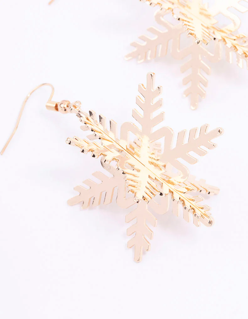 Gold Snowflake Drop Earrings - Image 2