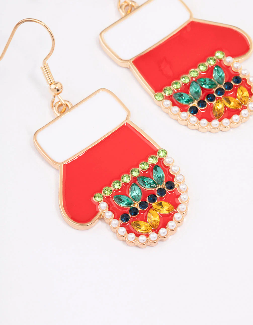 Gold Diamante Christmas Glove Drop Earrings - Image 2