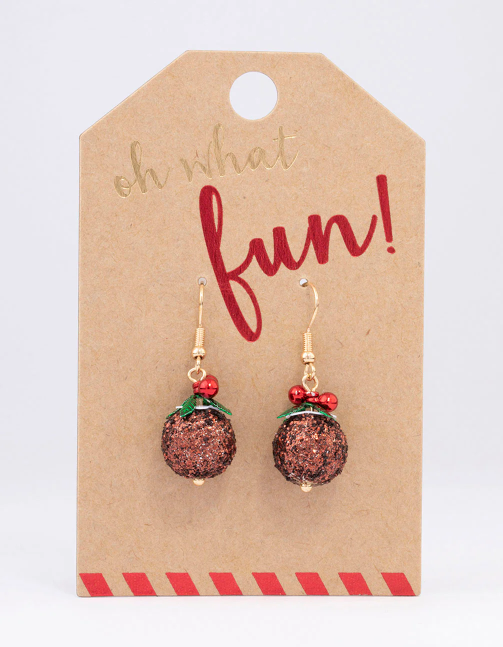Gold Small Christmas Pudding Drop Earrings - Image 3