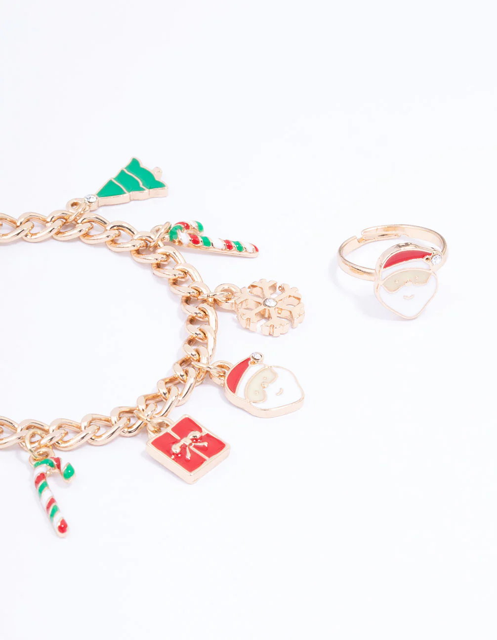 Gold Christmas Motif Bracelet & Ring Set - Image 2