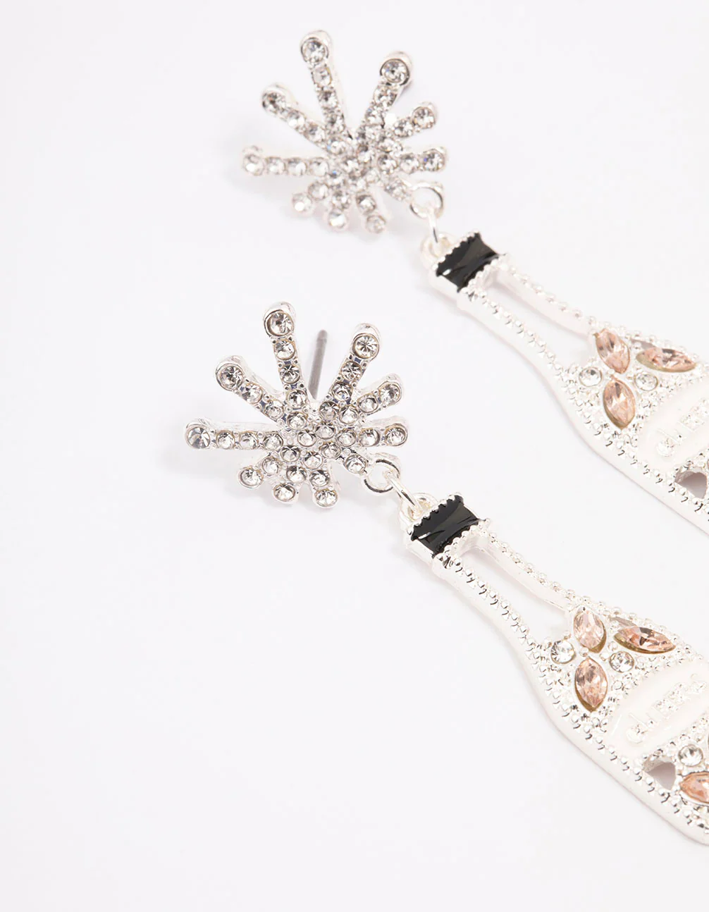 Silver Diamante Champagne Bottle Drop Earrings - Image 2