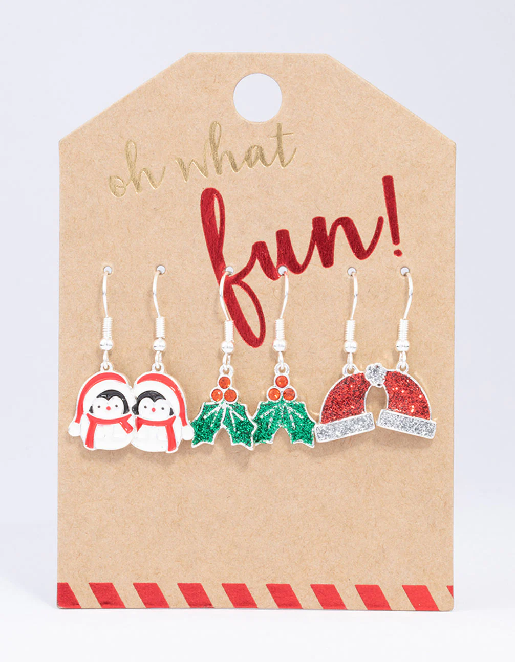 Silver Glitter Holly Christmas Earrings 3-Pack - Image 3