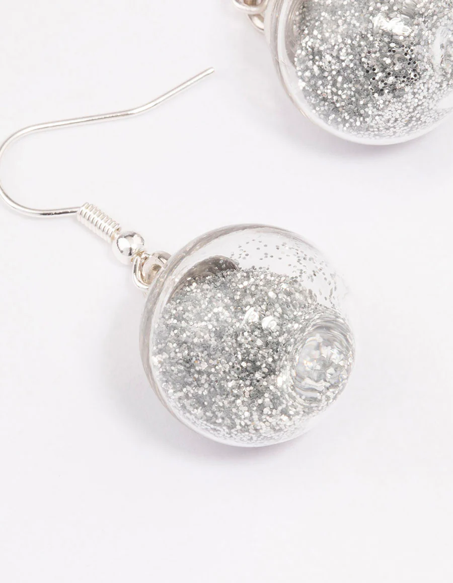 Silver Mini Glitter Bauble Drop Earrings - Image 2