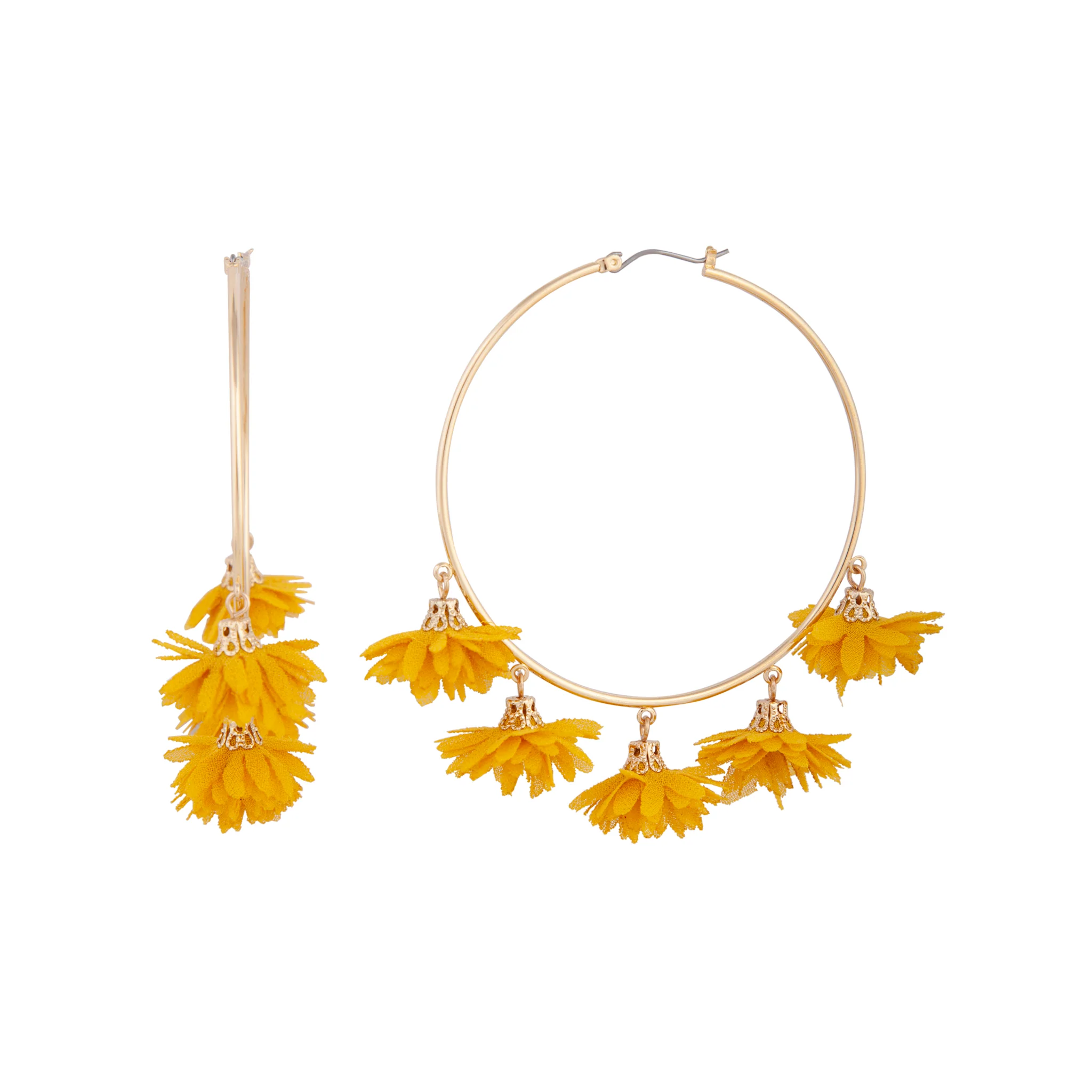 Yellow Gold Large Fabric Flower Hoop Earrings - Image 3